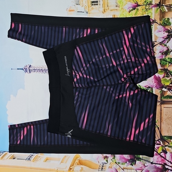 Kappa Black and Pink Striped Leggings Size Medium New - Picture 8 of 9